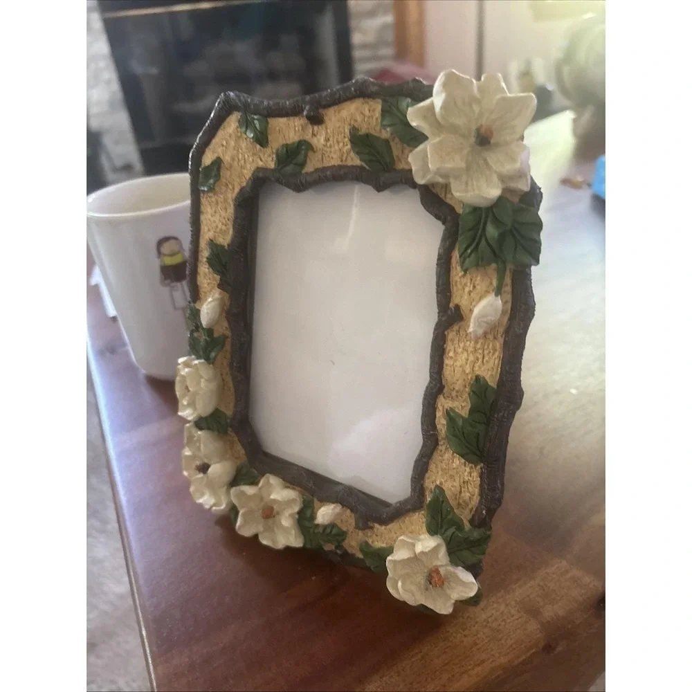 CBK Magnolia Picture Frame Flower 3D Resin 5x7 Fits 3x5 Southern Charm